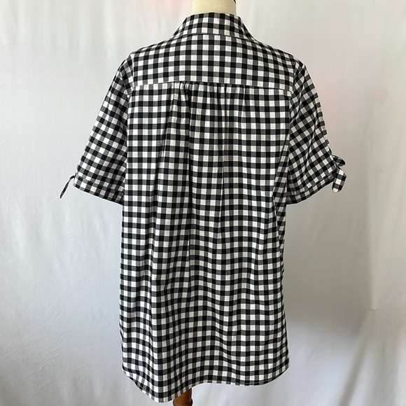 Roaman's Black and White Checked Blouse w/ Tie Sleeves & Front Pocket - Size 18W - Picture 6 of 11